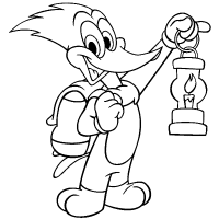 A coloring page of woody woodpecker